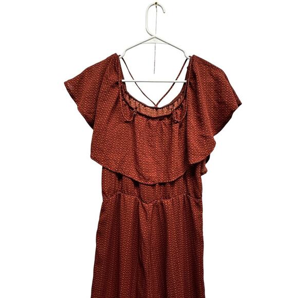 Rust Red Heart Print Flutter Sleeveβ Romper β Lots of Love by Speechless (L) - Picture 8 of 9